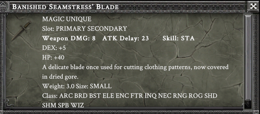BANISHED SEAMSTRESS' BLADE item card