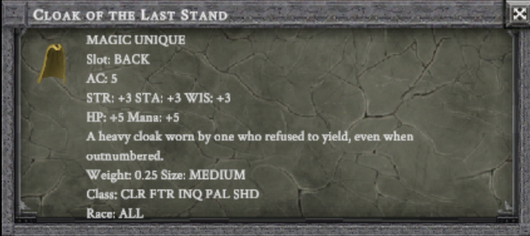 CLOAK OF THE LAST STAND item card