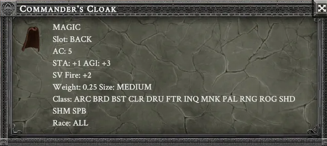 COMMANDER'S CLOAK item card