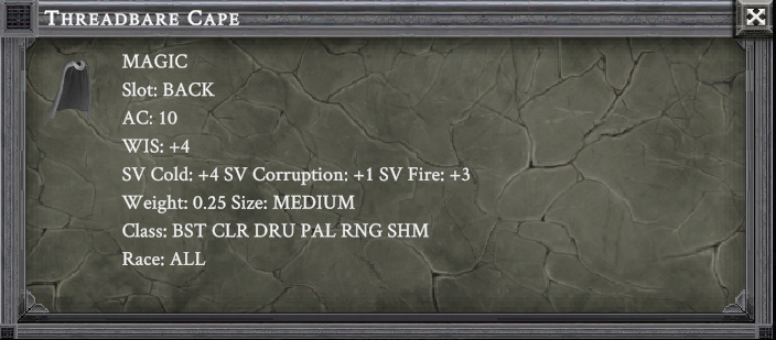 THREADBARE CAPE item card