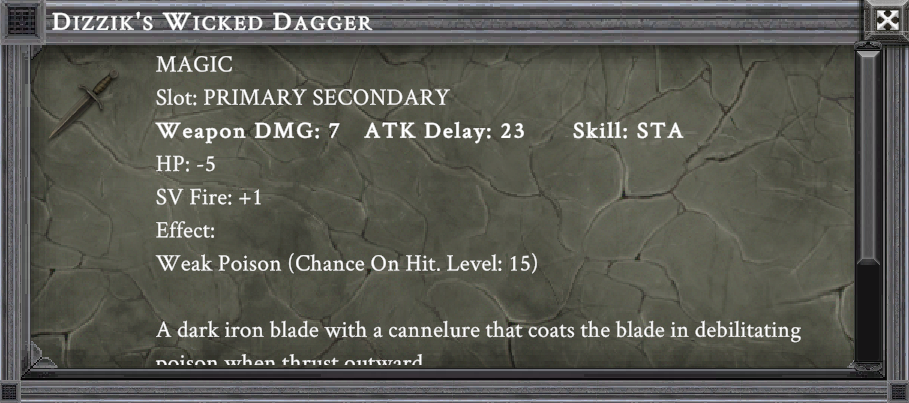 DIZZIK'S WICKED DAGGER item card