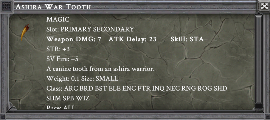 ASHIRA WAR TOOTH item card