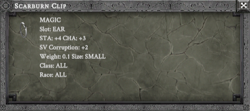 SCARBURN CLIP item card screenshot, slot EAR