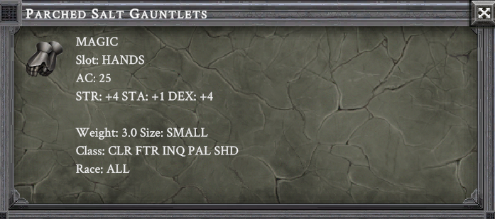 PARCHED SALT GAUNTLETS item card screenshot, slot HANDS