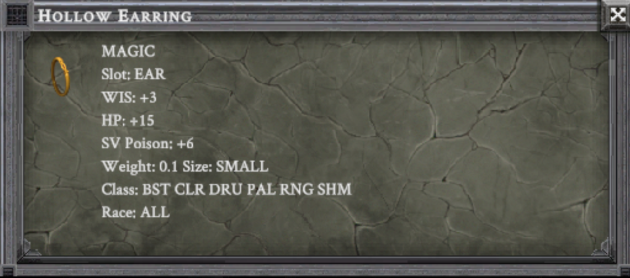 HOLLOW EARRING item card screenshot, slot EAR
