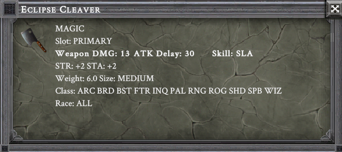 ECLIPSE CLEAVER item card screenshot, slot PRIMARY