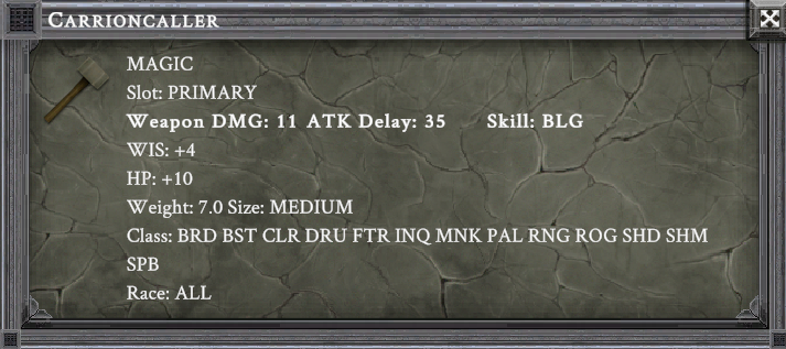 CARRIONCALLER item card screenshot, slot PRIMARY