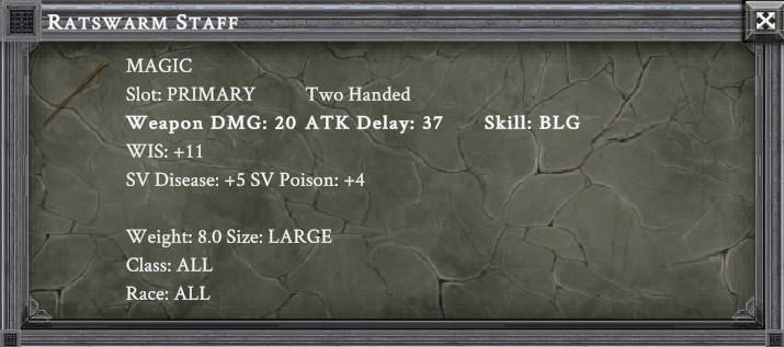 RATSWARM STAFF item card screenshot, slot PRIMARY