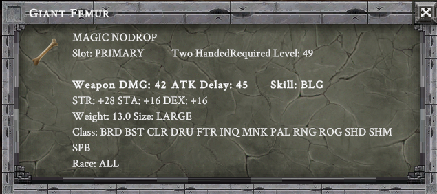 GIANT FEMUR item card screenshot, slot PRIMARY